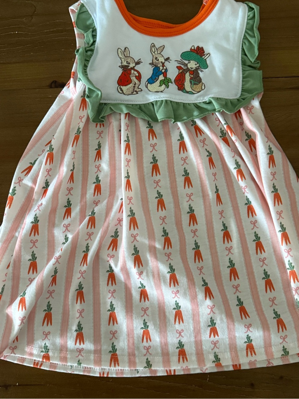 Baby girl Peter rabbit White & Orange embroidered dress with Green Ruffle